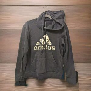 ADIDAS HOODIE WOMEN'S SZ M LONG SLEEVE SPELL OUT LOGO HOODED CHEETAH PRINT BLACK